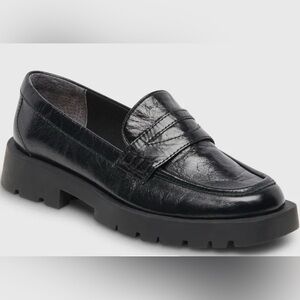 Dolce Vita Elias Loafers Lug Sole Onyx Crinkle Patent Women's Black Size 7M